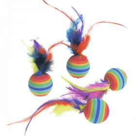 Игрушка для котов Karlie-Flamingo Rainbow Balls, мяч с перьями, резина, 3 см фото