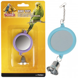 Karlie-Flamingo mirrow round+bell круглое зеркальце с колокольчиком, игрушка для попугайчика, 6 см