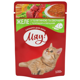 Консервы МЯУ! для кошек Желе с телятиной и овощами, 100 г  фото