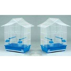 Клетка AnimAll Helga KS-1, для небольших птиц, бело-голубая, цинк, 49х32х57,5 см