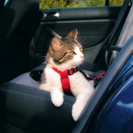 Пояс-шлея безопасности Trixie, в авто, для кошек, красный, нейлоновый, 20-50см