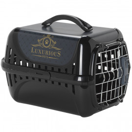 Переноска Moderna Trendy Runner Luxurious Pets IATA с металлической дверью для котов, черная, 49,4х32,2х30,4 см фото